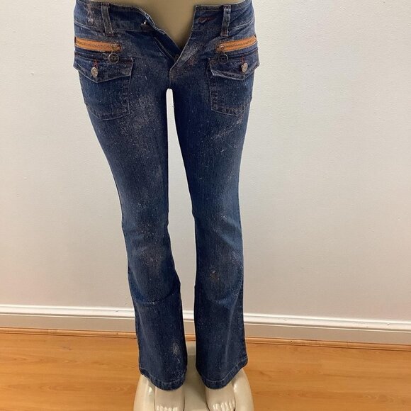 Y2K Size 5/6 Flare Hand Painted Jeans. New With Tags - Picture 4 of 4